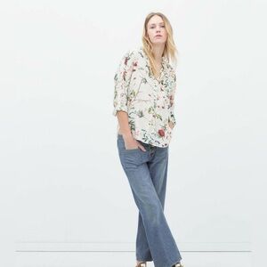 Zara Floral blouse white ori size XS